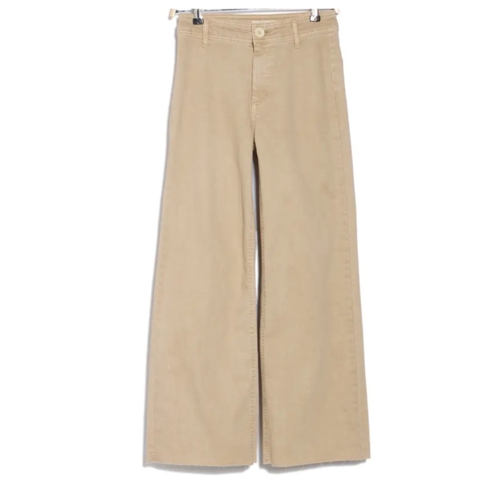 OAT NY | High Rise Wide Leg Raw Hem Oat Milk Tan Color Denim Pants | 10 / 30 - Picture 2 of 10